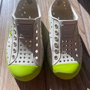 Native Shoes Kids Slip-On in Beige with Neon Green Toecap